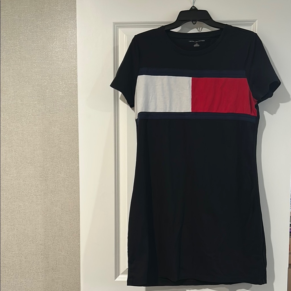 Tommy Hilfiger Black Tee with Red and White Stripe